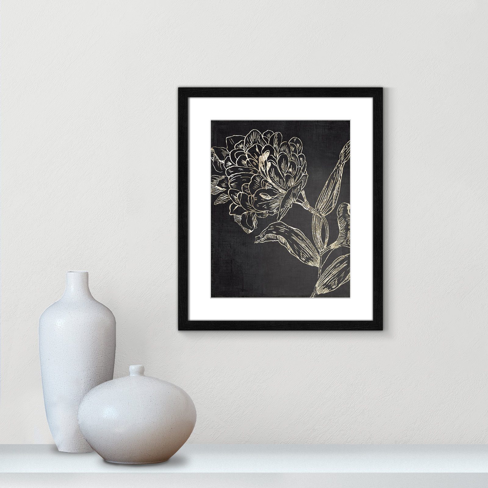 Clarendon "Golden Flower Folklore II" Print, 19" H x 16" W, Black Wood Grain