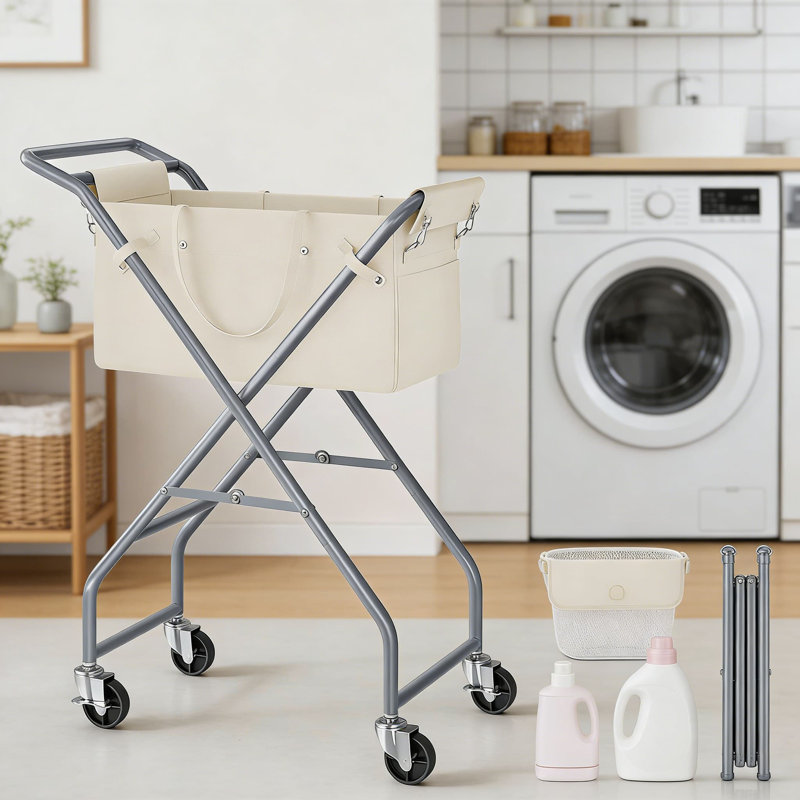 No-Bend Rolling Laundry Cart With Locking Wheels, Foldable Metal Frame & Removable Liner Bag - Ergonomic Hamper For Easy Laundry Transport
