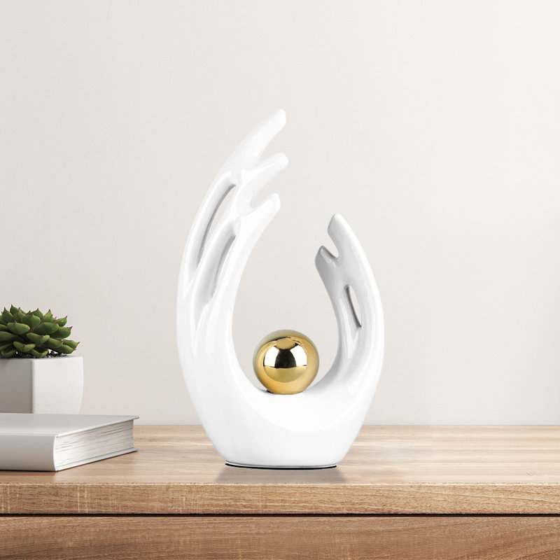 Décoration de statue en céramique (1pc) - Ornement de bureau élégant pour chambre à coucher, bureau ou bureau, Blanc / Doré