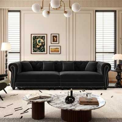 Canapé-lit de 89 po en velours Chesterfield, canapé-lit escamotable, canapé-lit très grand convertible pour le bureau d'un salon