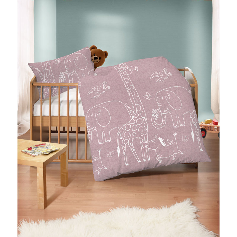 Biberna Melange-Flanell Bettwäsche 0840520 TIERE Cotton Animal Print Duvet Cover with Pillow Shams
