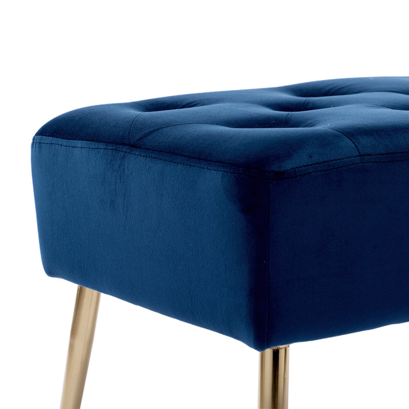 Aghvarth Versatile Tufted Velvet Bench with Gold Metal Legs, Dark Blue Velvet