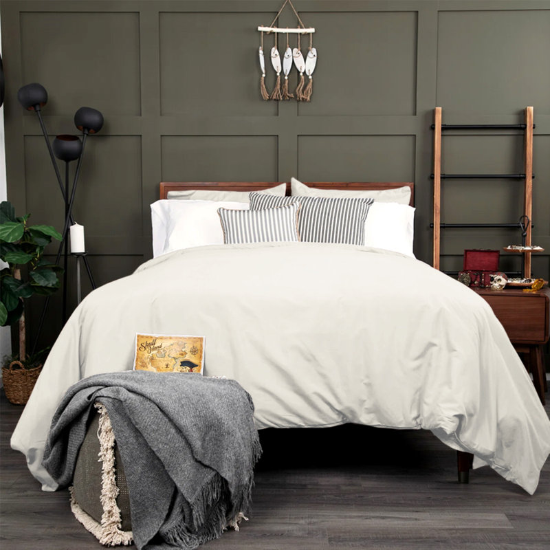 Microfibre 200 TC Plain Reversible Plain Weave Modern & Contemporary Duvet Cover Set, Cream, Single - 1 Standard Pillowcase