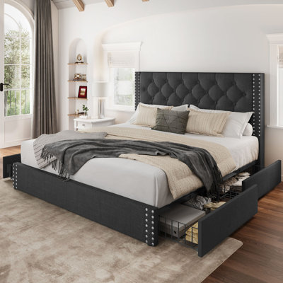 Lit plateforme tapissier avec rangement Kevyon