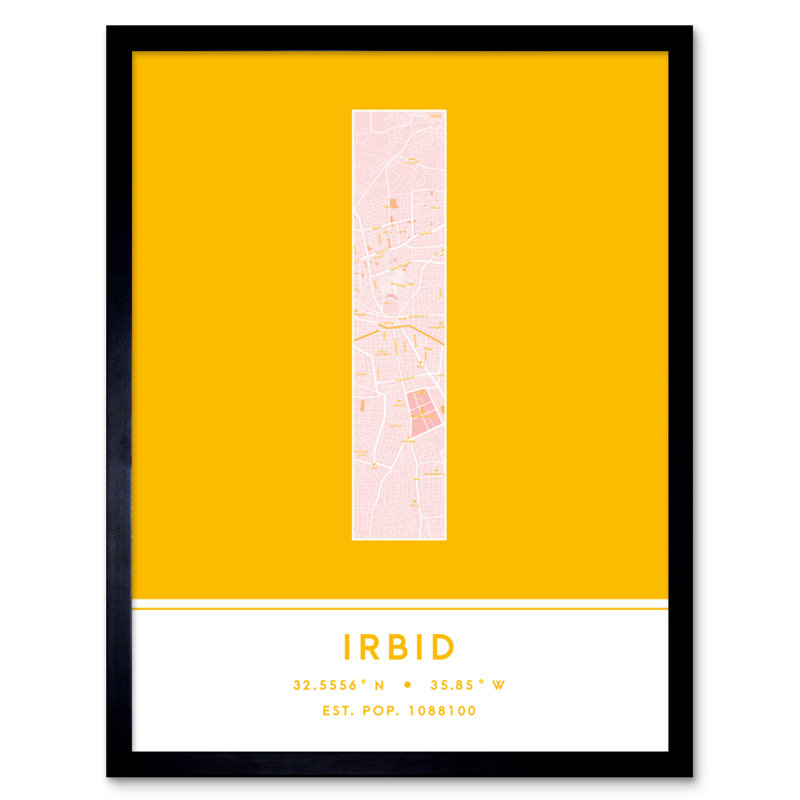 Irbid City Map Irbid Yellow by Wee Blue Coo - Single Picture Frame Typography