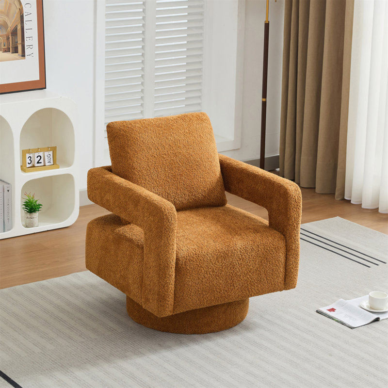 29.13" W Square Swivel Accent Chair, Modern Rotating Arm Chair with Open Back,360 Degree Rotation, Lounge Club Chair with Removable Back Cushion for Living Room, Hotel, Bed Room,Caramel