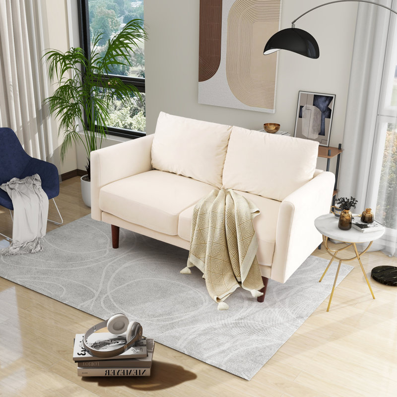 Marick Knapp 55.5" wide velvet round armrests and thick seat cushions loveseat, Beige