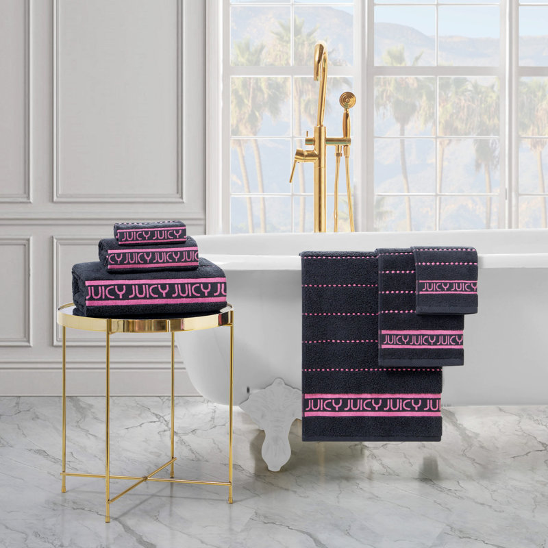 Juicy Couture Luxurious Plush Stripe 6 Piece Premium Bath Towel Set, Black