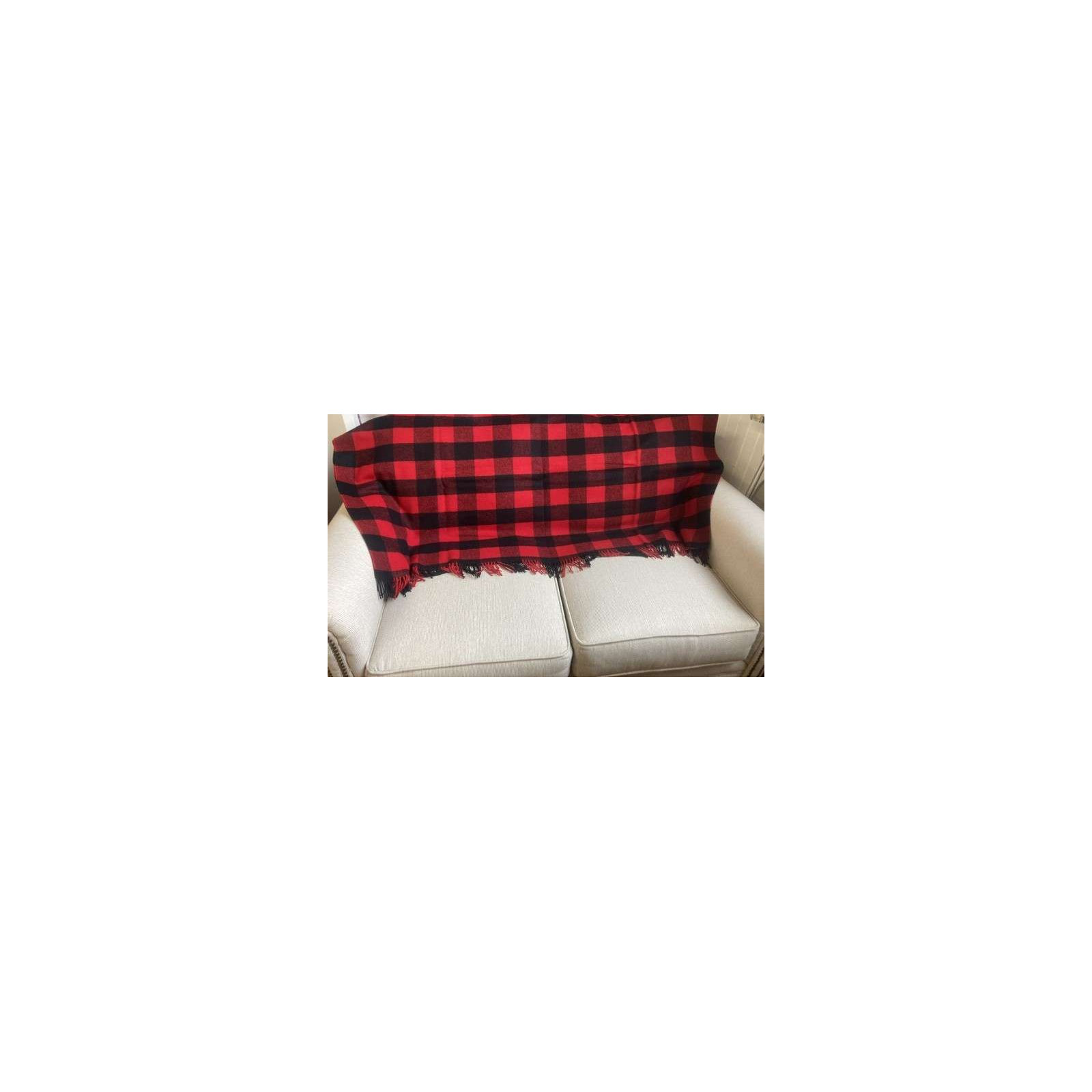 Shetland Wool Throw/Blankets Hand Woven Blanket, Black/Gray/Red Geometric