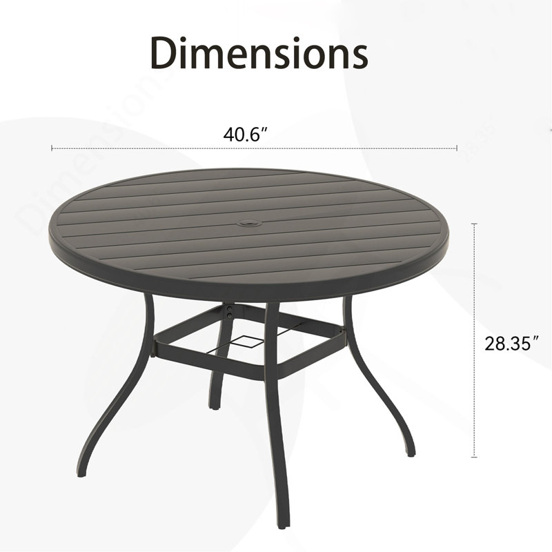 Vrshwo"Outdoor Round Patio Dining Table For 4-6, All Weather Metal Dining Table With Umbrella Hole For Deck Lawn Garden Backyard