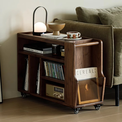 22.44" Vintage Dark Brown Walnut Mobile End Table