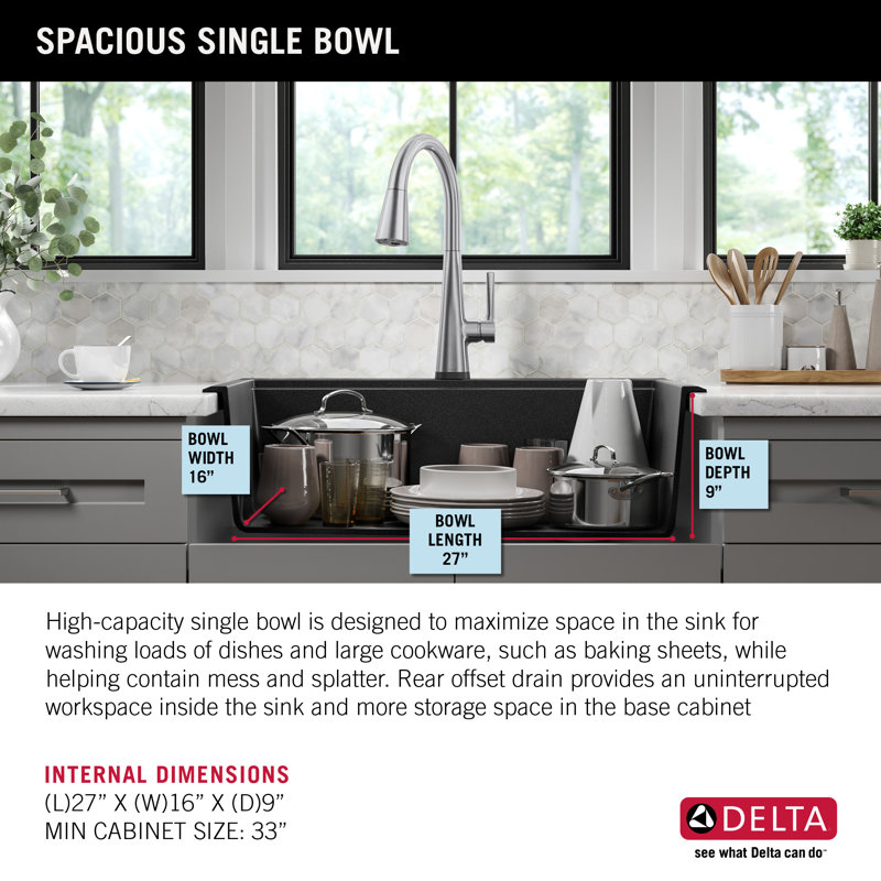 Black Granite Composite Single Bowl Kitchen Sink with WorkFlow Ledge