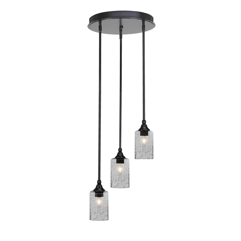 Luminaire suspendu suspendu en grappe à 3 lumières avec verre à fumée de 4 po Thora, Noir mat