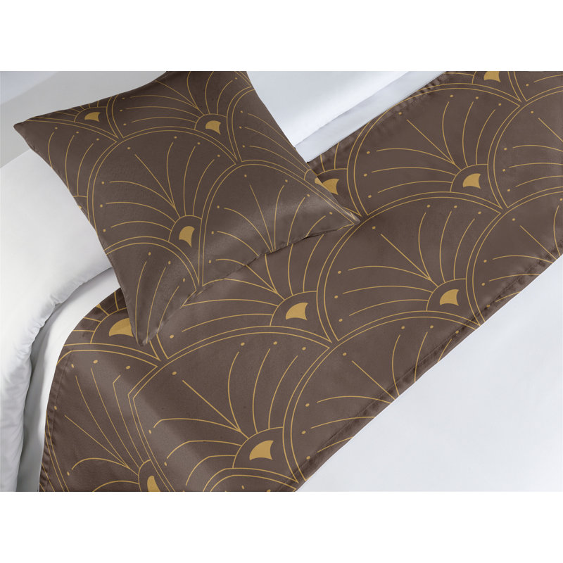  Ensemble de chemin de lit en satin, Brun foncé / brun sable, Lit simple