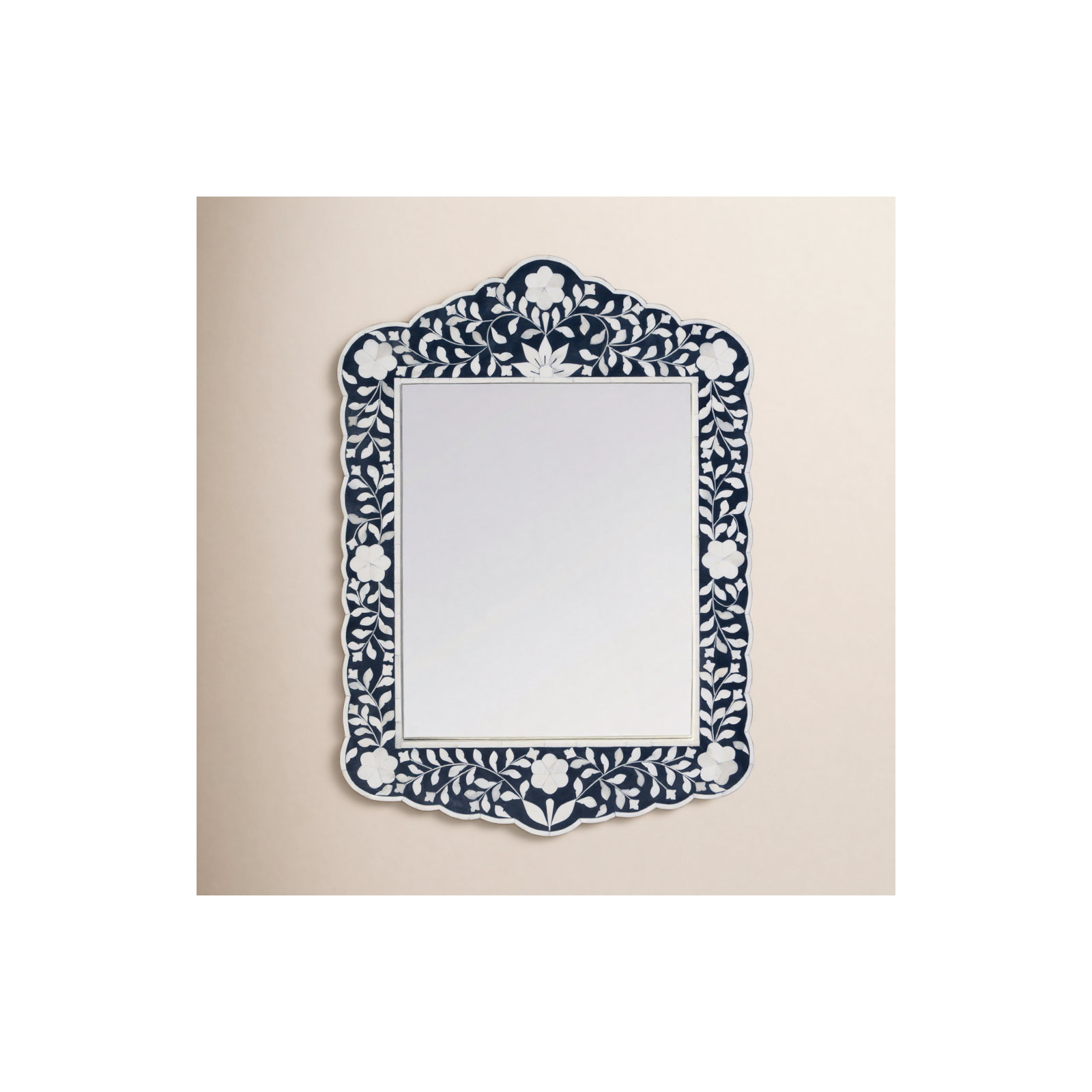 Ren Botanic Bone Inlay Traditional Distressed Accent Mirror, Navy