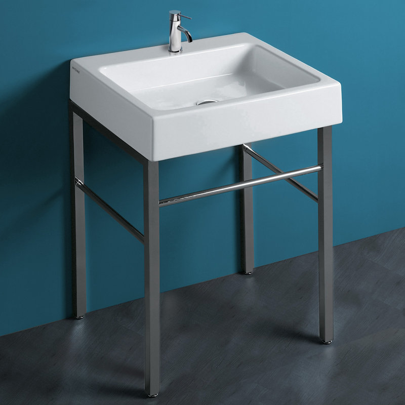Lavabo de salle de bain rectangulaire en chrome poli blanc / poli avec barre à serviettes 24 po Whitehaus, Simple