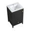 -inch bathroom vanity with sink, soft-closing door, storage rack, and drawer, compact and sleek design in black.