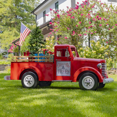 Lesera Red Truck Collection Weather Resistant and UV Resistant Metal Freestanding Christmas Decoration