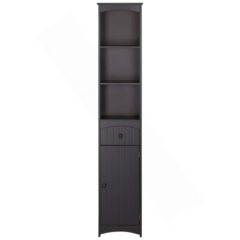 Armoire de rangement pour salle de bain, unité de rangement pour salle de bain autoportante, grande tour à linge avec tablettes à 3 niveaux et tiroir, brun