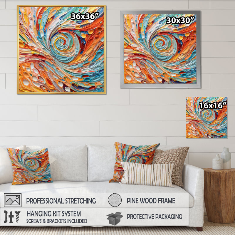 Spiral Symphony I - Abstract Spirals Canvas Prints, Gold Floater Framed, 24" H x 24" W x 1" D