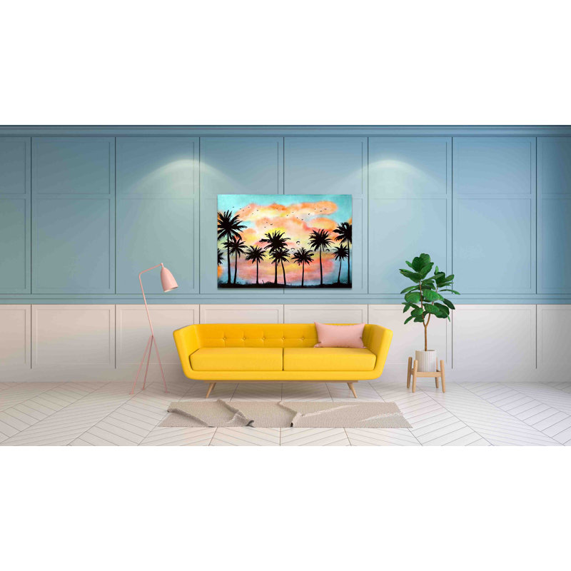 Watercolor Tropical Landscape With Palms Canvas Print - Wrapped Canvas Print, 101 cm H x 77 cm W