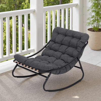 Outdoor Metal Rocking Chair - Upholstered Patio Lounge Chair with Padded Seat, Heavy Duty for Porch