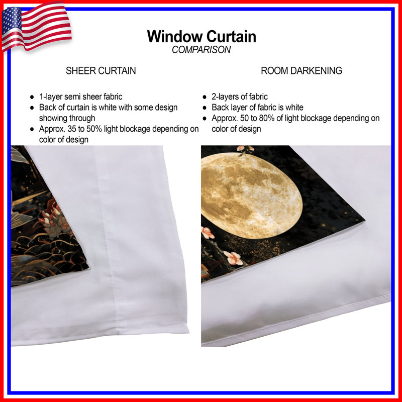 Rideaux Crane Koi Moon Cherry Blossoms, 40 po x 52 po - 2 panneaux, Obscurcissement de chambre