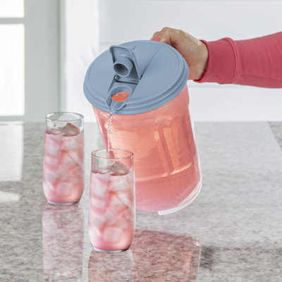 18 Pack 1 Gal Round Pitcher, Flip Lid Drink Dispenser Jug, Washed Blue