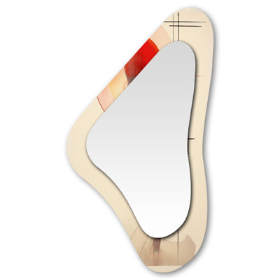 Red Moon Geometric Vintage Wanderings - Landscapes Irregular Shape Mirror, Beige Asymmetrical Unique Wall Mirror, Printed Metal Art
