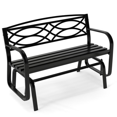 2-Person Glider Bench w/ Metal Frame Armrests Geometric Backrest Outdoor by Latitude Run
