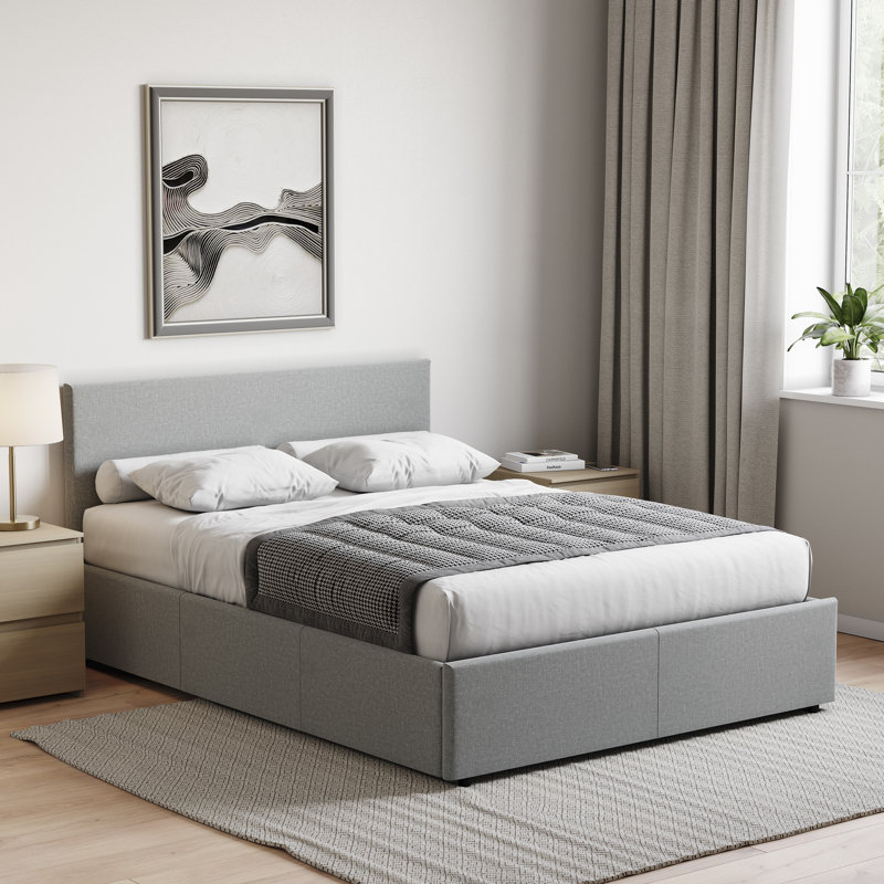 Enya Upholstered Ottoman Bed, Light Grey, Double (4'7)