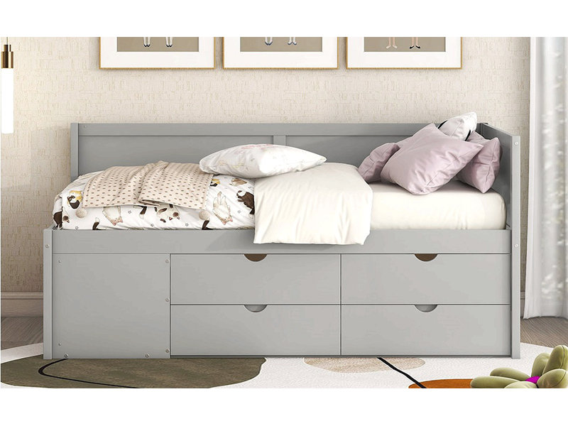 Daybed With Drawers And Shelves, Gray, Twin