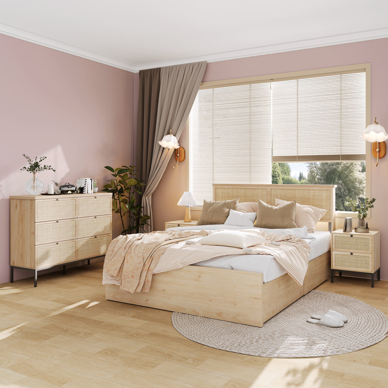 Ensemble de chambre à coucher 4 pièces Boho, Grand lit