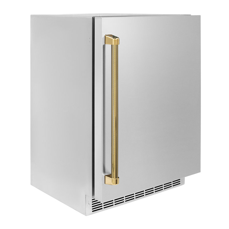 ZLINE Autograph 24 in. Touchstone Beverage Fridge with Stainless Steel Door and Bronze Helix Handle, Gold