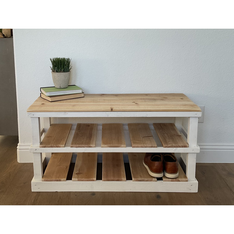 Banc de rangement pour 8 paires de chaussures, Naturel / Blanc