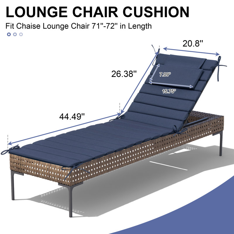 Coussin de chaise longue d'extérieur, L 20,9 po x P 71 po, Bleu marine