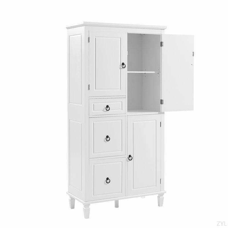 Armoire de rangement multifonctionnelle rétro avec tablettes réglables, 3 tiroirs et 3 compartiments fermés - Organisateur élégant et polyvalent pour le salon, la cuisine ou le bureau, blanc