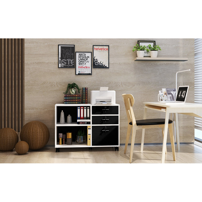 Alday 2 -Shelves Wooden Filing Cabinet, Black/White