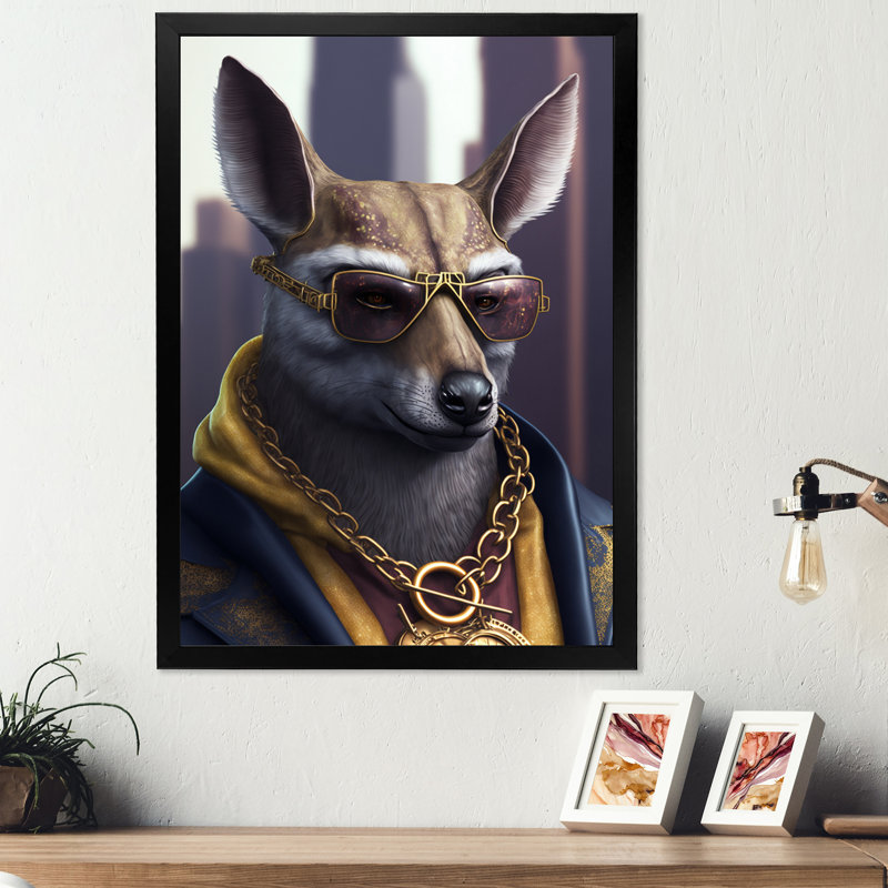 «Kangaroo Gangster in NYC», impression sur toile, Impression noire sur toile encadrée, H 20 po x l 12 po x P 1 po