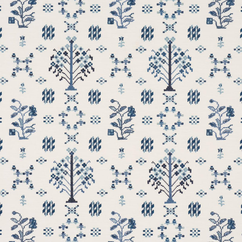 Fairview 100% Cotton Fabric, White/Blue