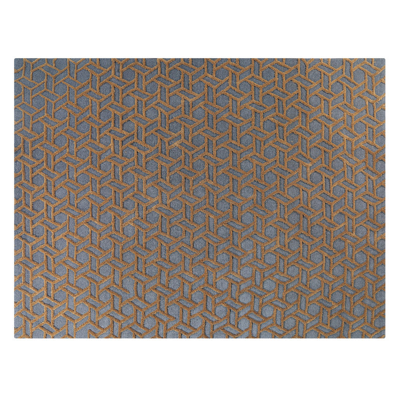 Tapis taupe / bleu sarcelle fait à la main Cecily, Rectangle de 8 pi x 10 pi