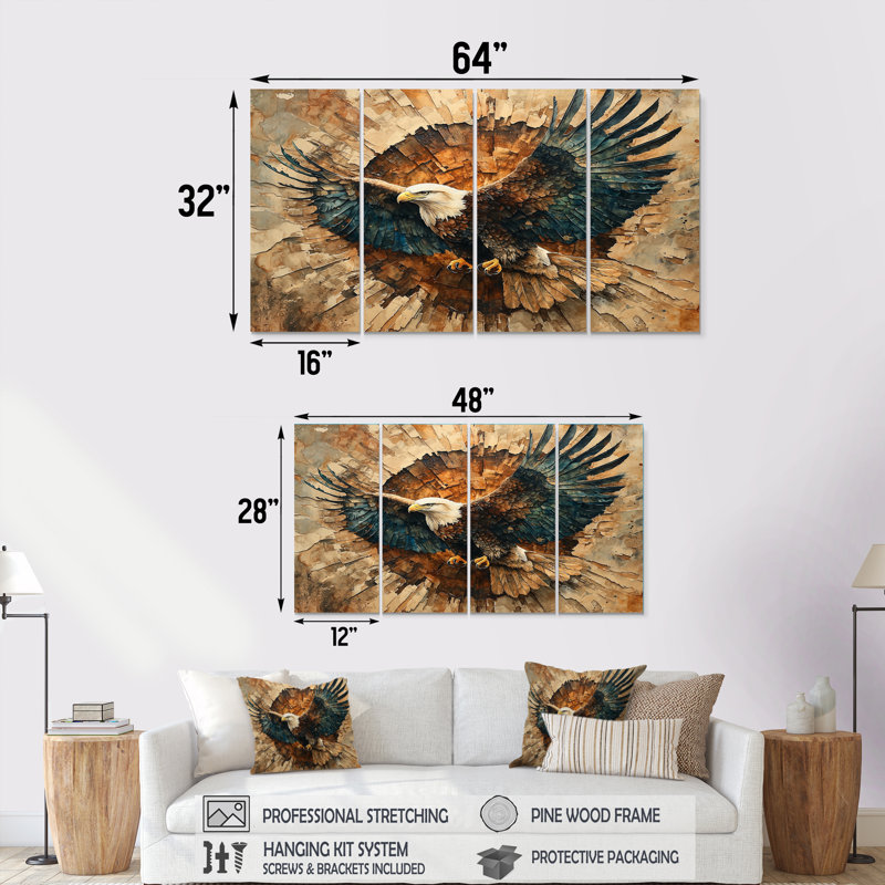 Aigle dans une forêt, échos de la liberté III - décoration murale animal aigle - art mural moderne, H 28 po x l 48 po