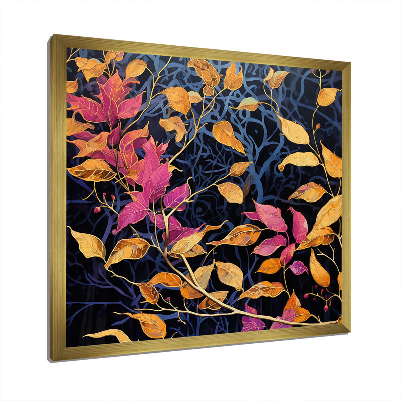 «Gold and Pink Leaf Charm In Winter I», reproduction sur toile, H 30 po x l 30 po x P 1 po, Cadre doré simple