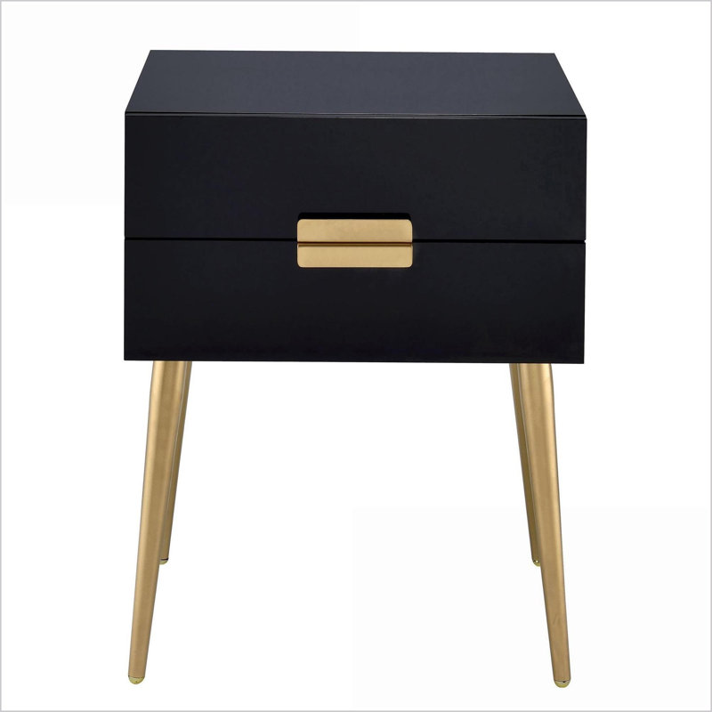 Noir et noir Table basse compacte dorée à 2 tiroirs - peu encombrante pour les petits espaces
