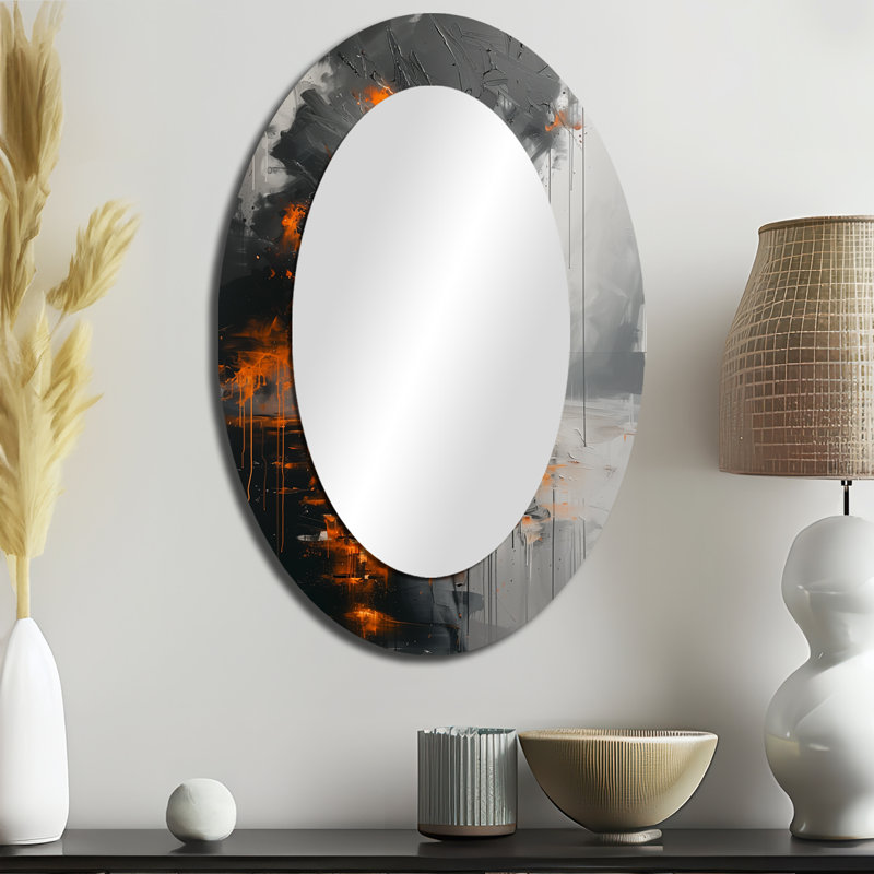 Miroir mural ovale gris et orange, 36 po x 24 po