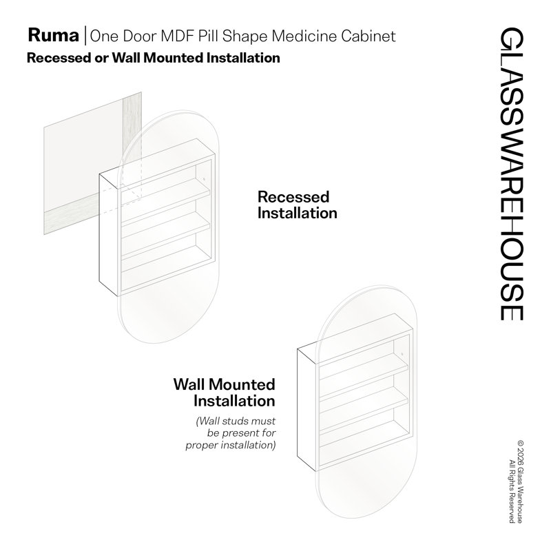 Recessed Frameless Single Door Medicine Cabinet with Adjustable Shelves