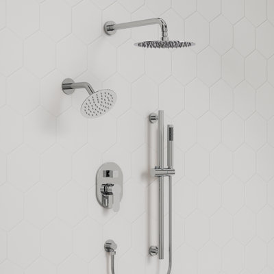 Système de douche à pression équilibrée, douchette à double effet de pluie 10 po avec douche à main