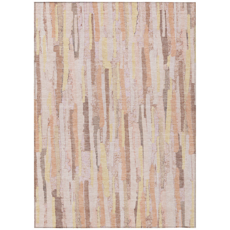 Tapis intérieur lavable rayé rose et beige 3 pi x 5 pi