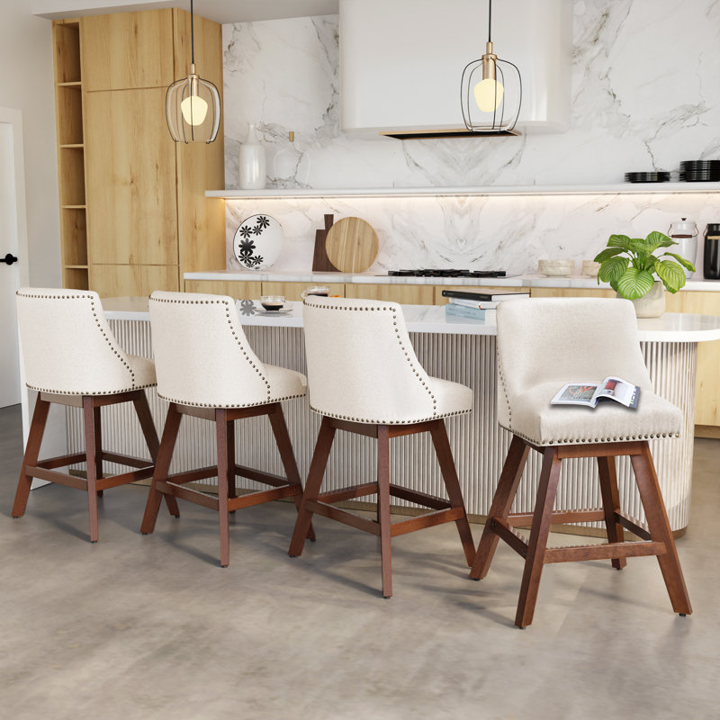 Tabourets de bar rembourrés à hauteur de comptoir pivotant (ensemble de 4), Beige