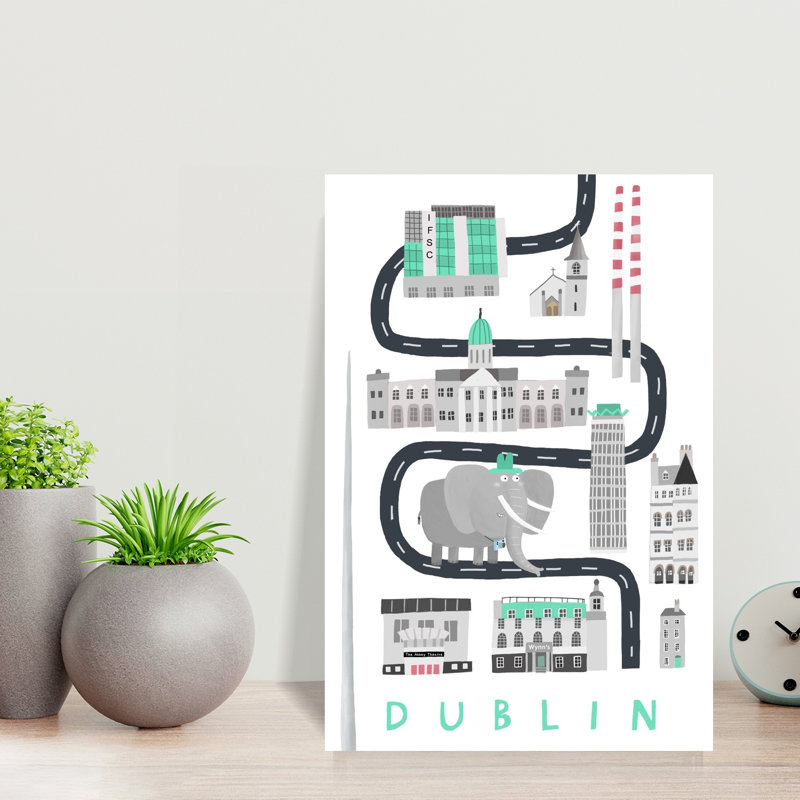 Illustration ludique moderne de la ville de Dublin, H 18 po x l 12 po